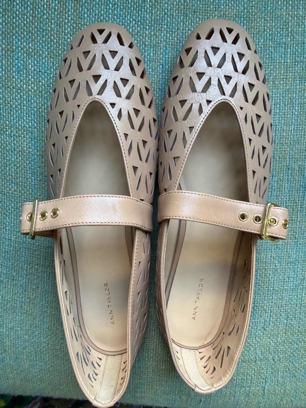 Ann Taylor Beige Laser-Cut Mary Jane Flats with Buckle 11